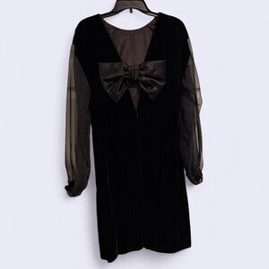 Vintage Black Velvet Dress with Sheer Puff Sleeves